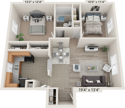 a 3d floor plan of a bedroom with a living room and a dining room
